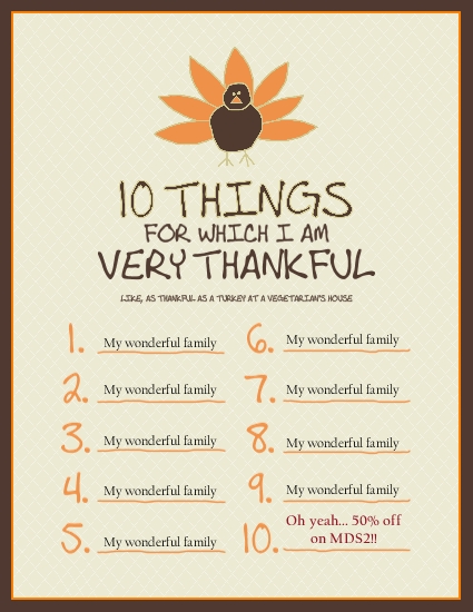 Top 10 Things For Which I Am Thankful Including 50 Off On Mds2